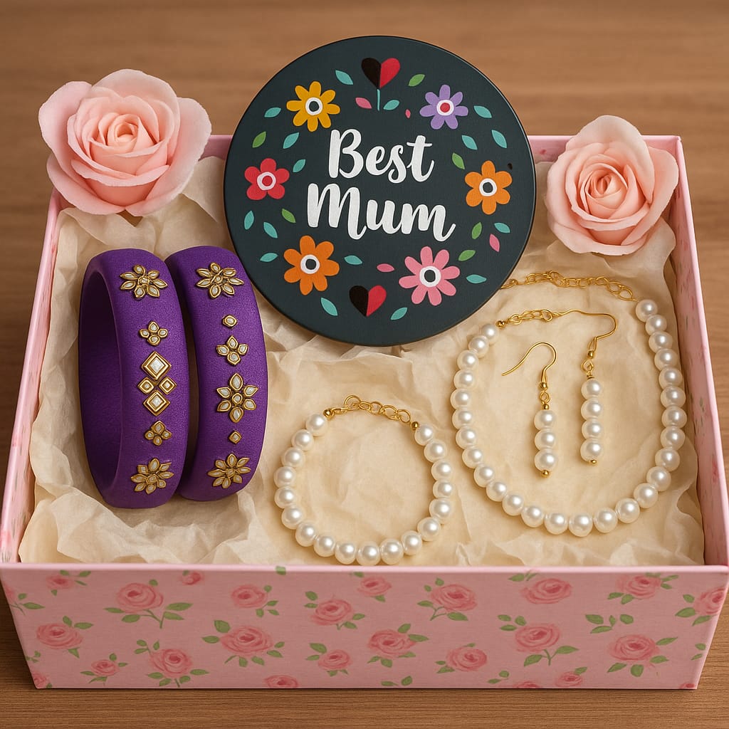 Elegant "Best Mum" Pearl & Bangle Gift Box Set – Perfect for Mother's Day