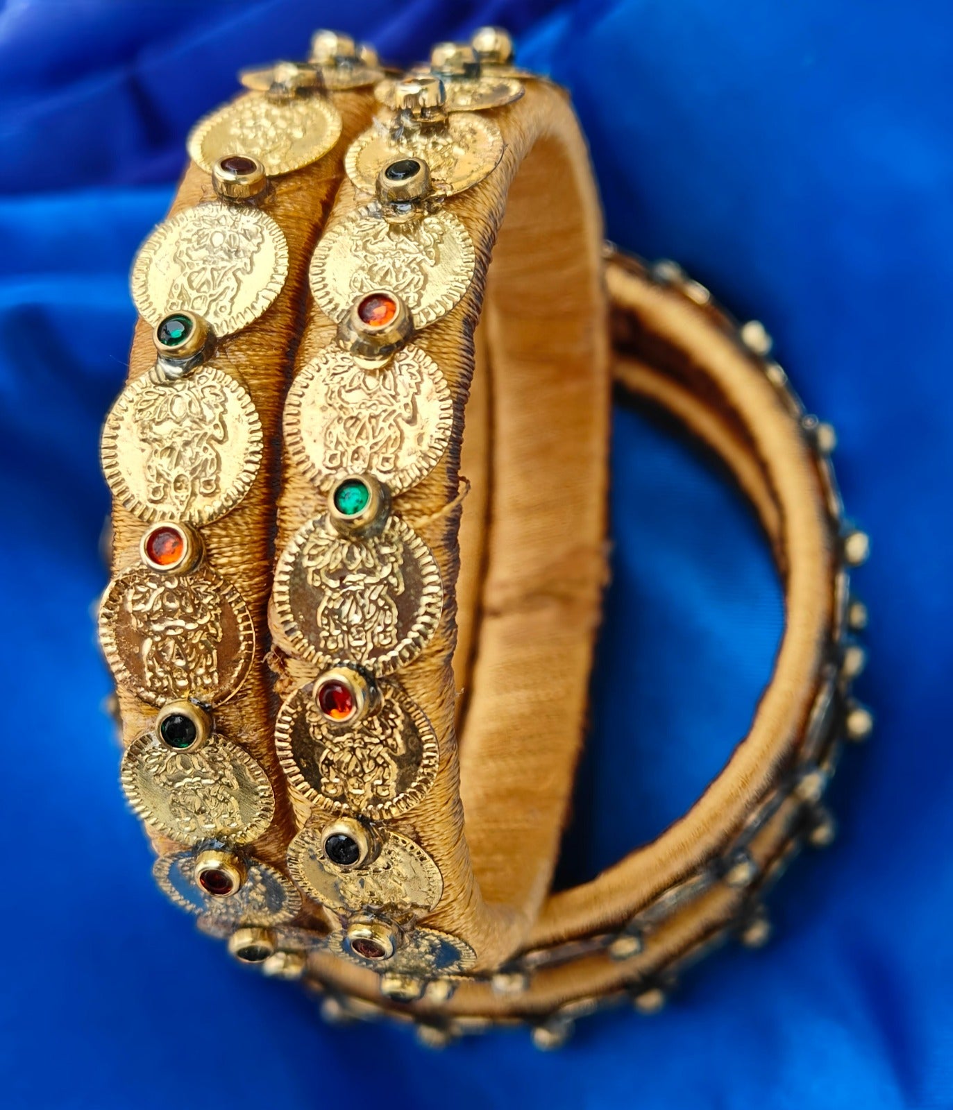 Goddess Lakshmi Gold Coin Silk Thread Bangles – Set of 4