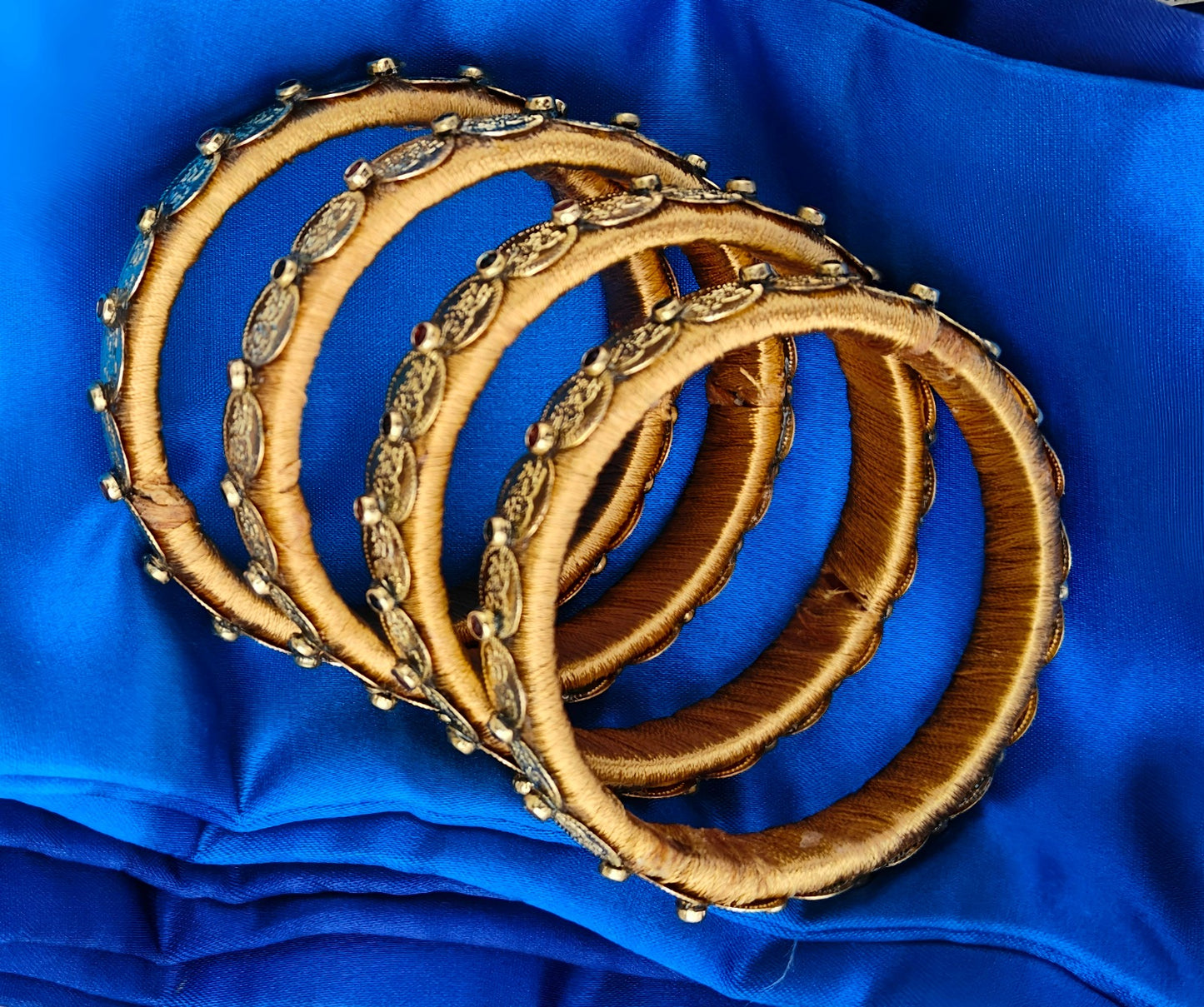 Goddess Lakshmi Gold Coin Silk Thread Bangles – Set of 4
