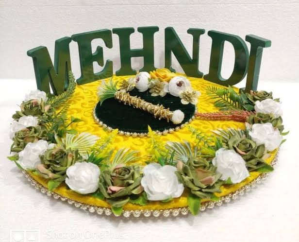 Traditional Yellow Mehendi Platter with 3D Letters