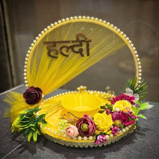 Designer Round Haldi Platter with Floral Arch