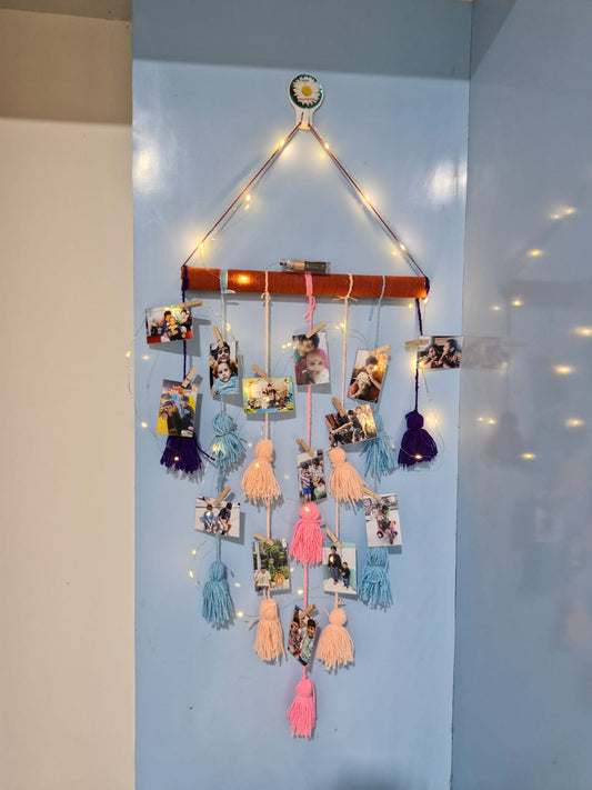 Handcrafted Tassel Photo Wall Hanging with Fairy Lights