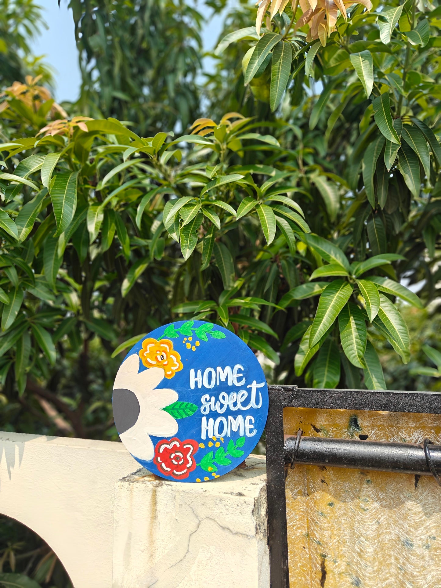 Hand-Painted “Home Sweet Home” Floral Door Sign