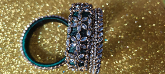 Royal Green Heavy Kundan bangles Set
