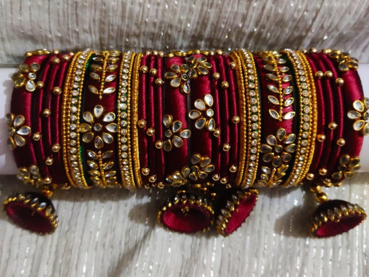 Regal Maroon Silk Thread Bangles Set