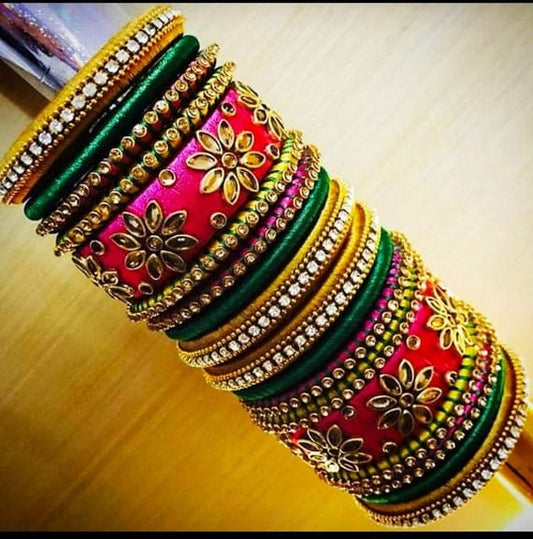 Multicolor Silk Thread Bangle Stack