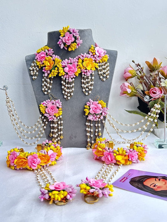 Vibrant Pink & Yellow Floral Jewelry Set