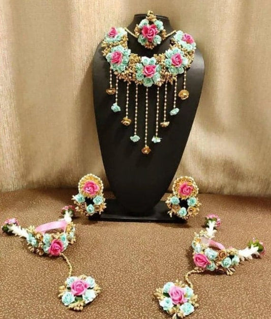 Elegant Floral Jewelry Set for Mehndi & Haldi Ceremonies