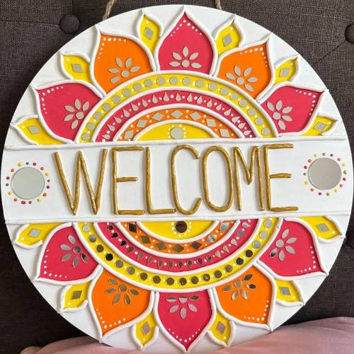 Vibrant Mandala Welcome Board – Traditional Wall Decor