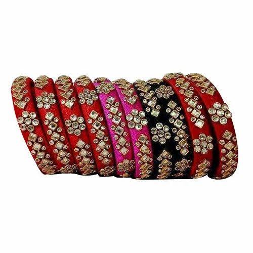 Silk Stone-Studded Bangles – Multi-Color Set